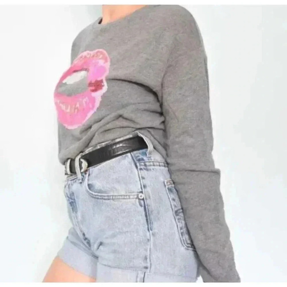 Juicy Couture Sequin Lips Sweater Pink Red Gray Size Medium - Picture 3 of 13